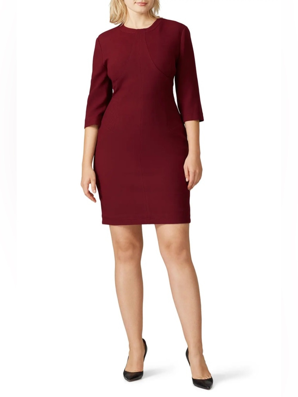Classic Half-Sleeve Shift Dress in Deep Burgundy